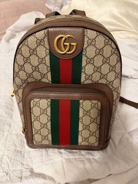 Gucci Beige GG Supreme Canvas Mini Backpack with Green-Red Web